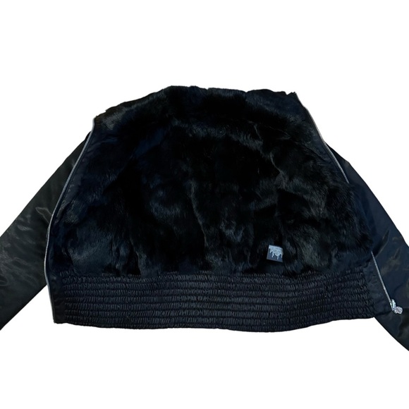 Bebe Y2K Black Puffer Jacket Goose Down Feather Rabbit Fur Lining - Picture 3 of 7